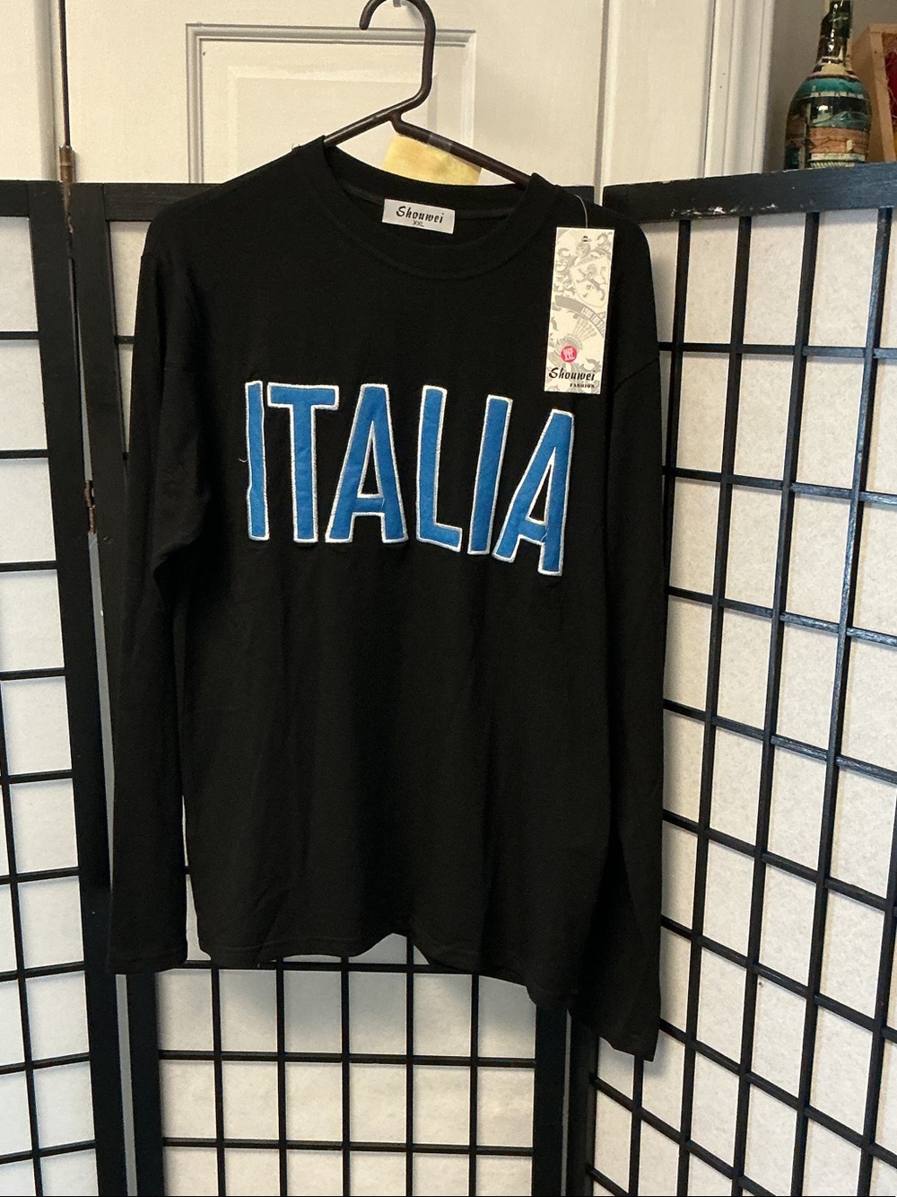 Italia Long-Sleeve Crewneck Shirt - Black/Blue